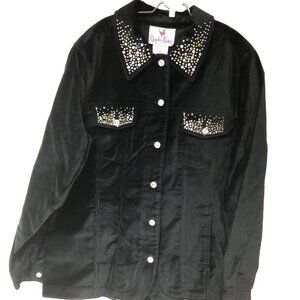 NWT‎ Quacker Factory Womens S Black Velvet Studded Jean Jacket Bling Goth Witch